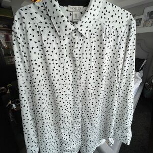 Rachel Zoe Women’s Shirt with Black Heart Pattern on White